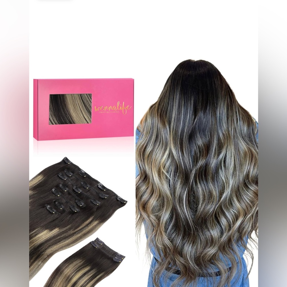 24 piece Natural Human Hair Clip in Extensions